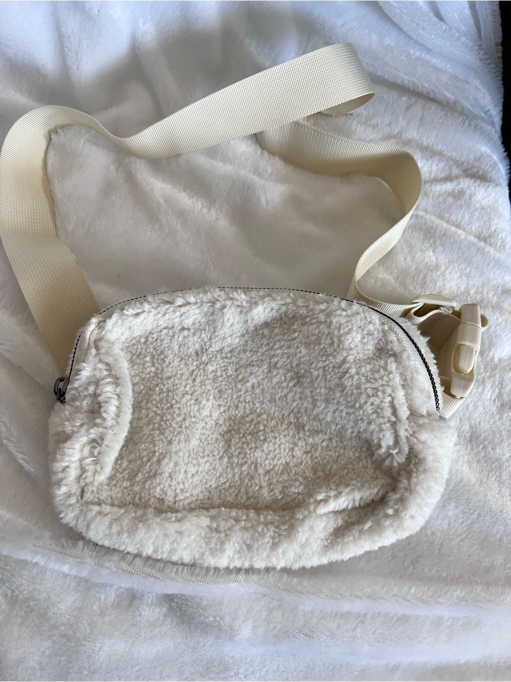 Cream Sherpa Crossbody Bag with Adjustable Strap